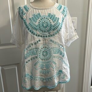 NWOT Anthropologie Basta Embroidered Blouse Top Size Large Z571